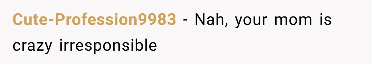 Cute-Profession9983 − Nah, your mom is crazy irresponsible