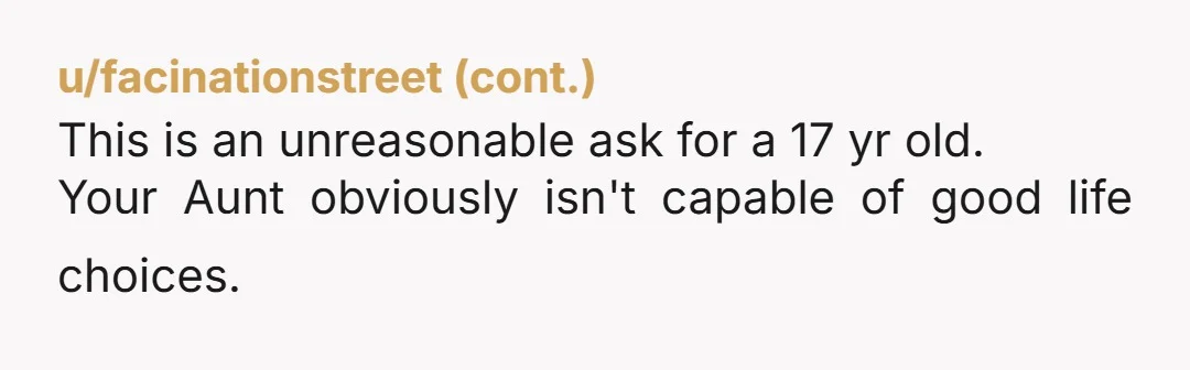u/Southern_Orange3744
Nta - your aunt is a major AH for not even inviting her own children.
Thats the story here .
