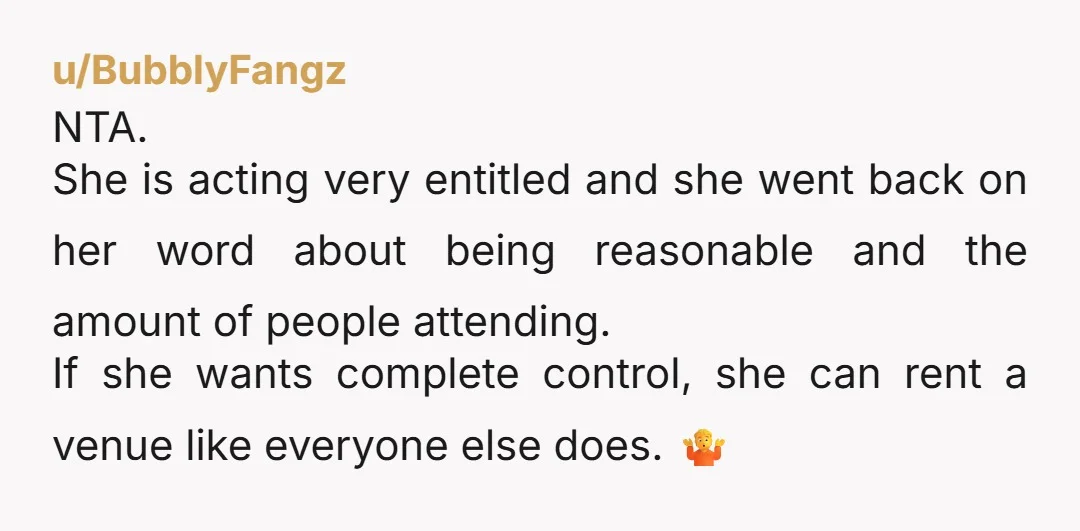 u/BlazingSunflowerland
If your place is a shithole, why is she so determined to have her wedding there? She should find a place that isn't a shithole to hold her wedding.