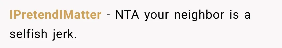IPretendIMatter − NTA your neighbor is a selfish jerk.