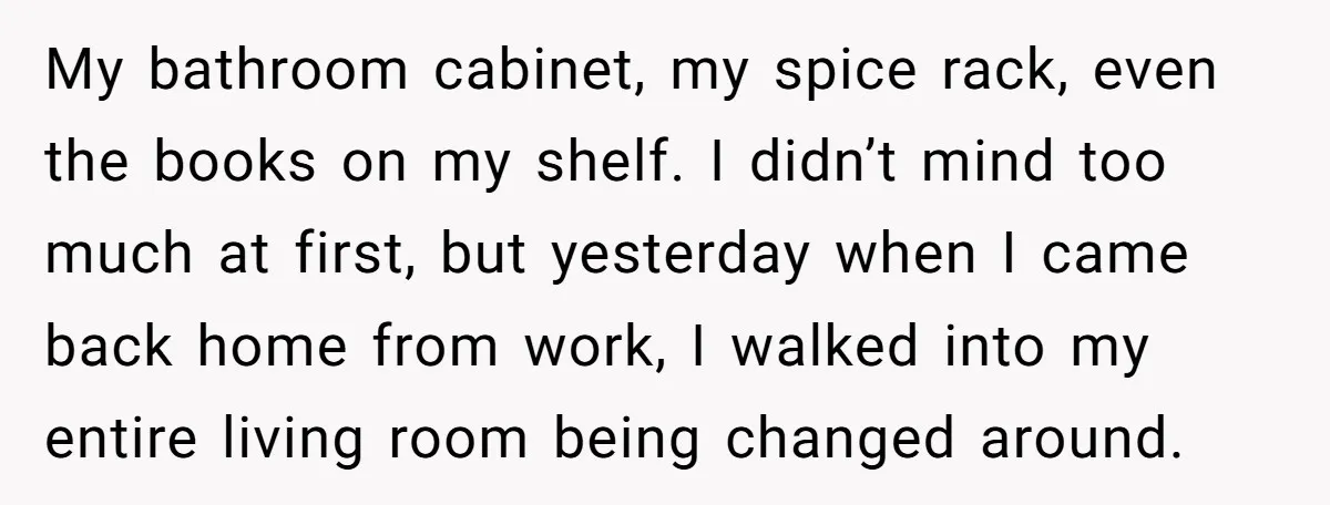 My bathroom cabinet, my spice rack, even the books on my shelf. I didn’t mind too much at first, but yesterday when I came back home from work, I walked...