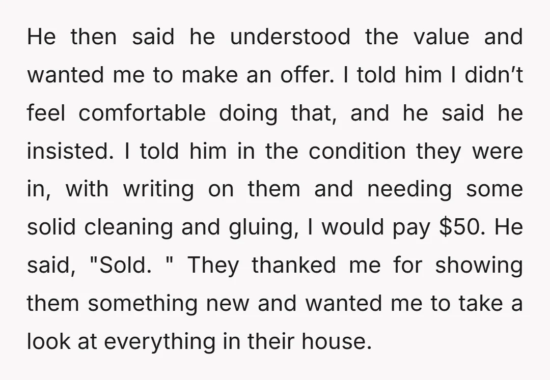 He then said he understood the value and wanted me to make an offer. I told him I didn’t feel comfortable doing that, and he said he insisted. I told...