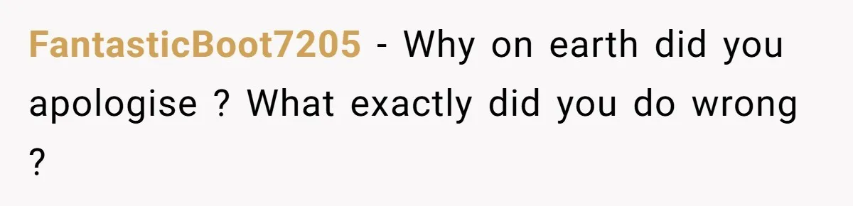FantasticBoot7205 − Why on earth did you apologise ? What exactly did you do wrong ?