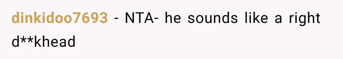 dinkidoo7693 − NTA- he sounds like a right d**khead