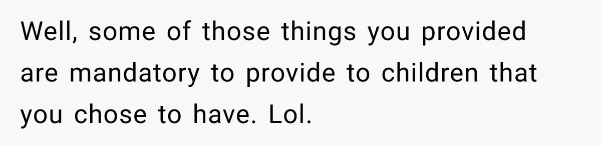 Well, some of those things you provided are mandatory to provide to children that you chose to have. Lol.