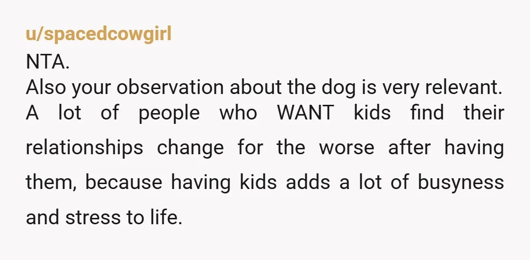 u/AtomicBlastCandy NTA, I’m sorry but I don’t think you two are compatible. Because either you’ll have a kid you don’t want to appease him or he’ll become childlessness (not childfree)...