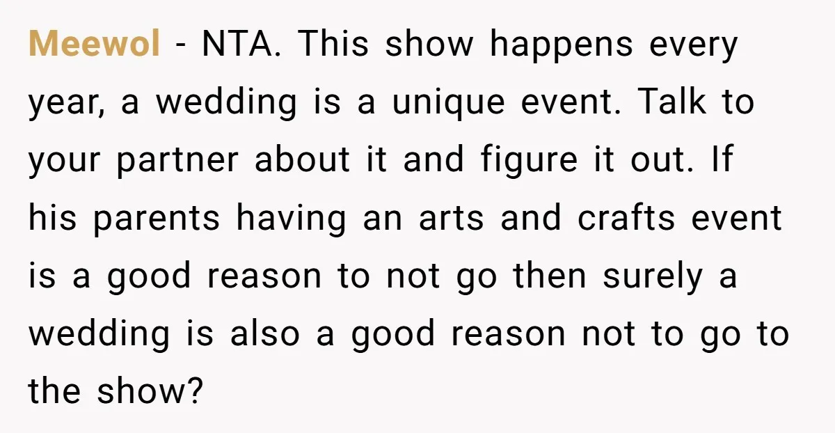 Meewol − NTA. This show happens every year, a wedding is a unique event. Talk to your partner about it and figure it out. If his parents having an arts...