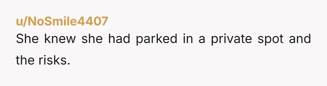u/NoSmile4407
She knew she had parked in a private spot and the risks.