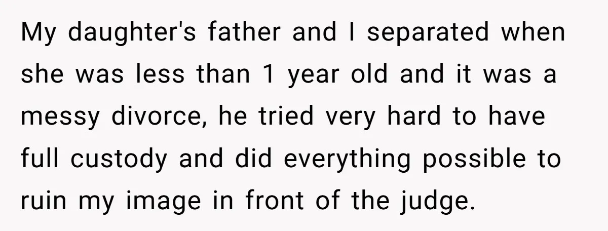 My daughter's father and I separated when she was less than 1 year old and it was a messy divorce, he tried very hard to have full custody and did...