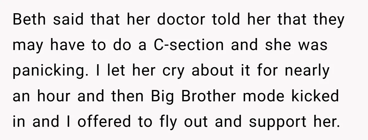 Beth said that her doctor told her that they may have to do a C-section and she was panicking. I let her cry about it for nearly an hour and...