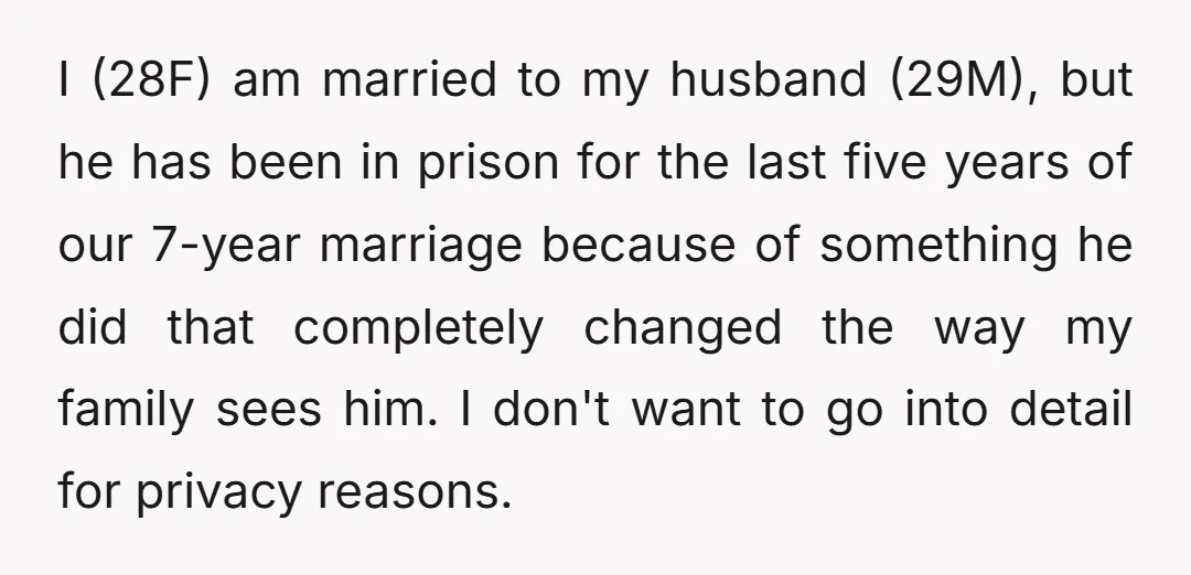 I (28F) am married to my husband (29M), but he has been in prison for the last five years of our 7-year marriage because of something he did that completely...