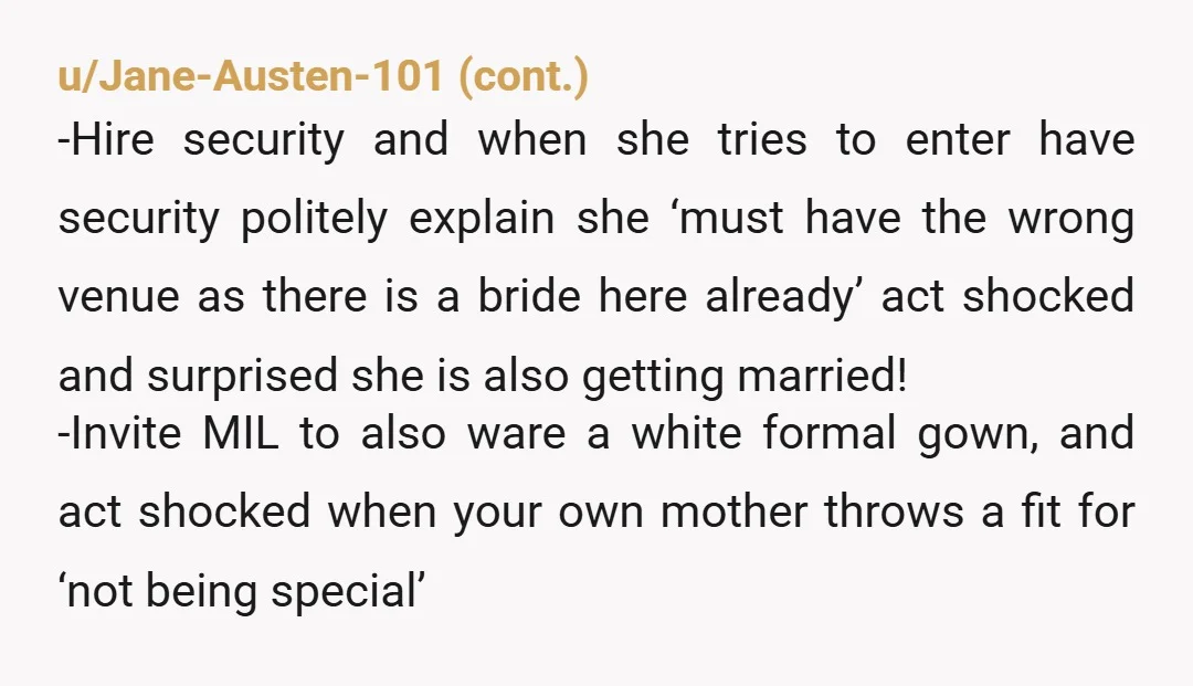 u/GoodAdviceGay NTA. Your mom is an egomaniac and this is a power play. She wants to hog your spotlight and thinks that, because the social consequences of not having your...