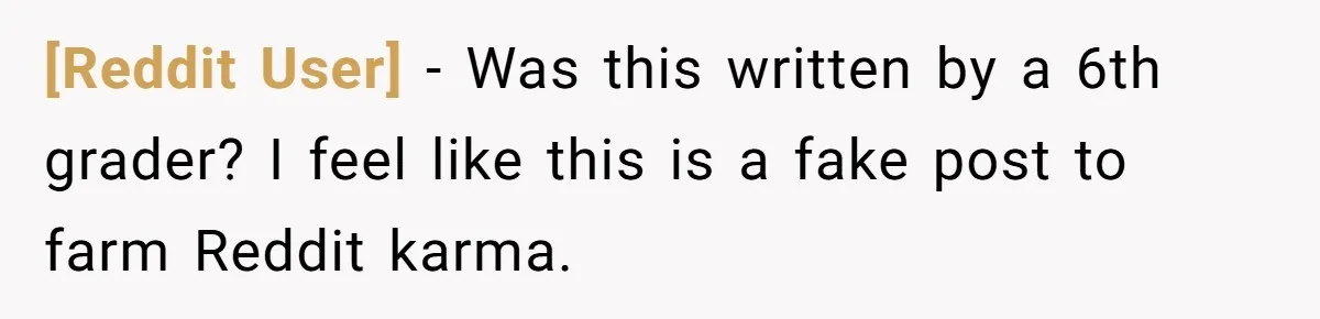 [Reddit User] − Was this written by a 6th grader? I feel like this is a fake post to farm Reddit karma.