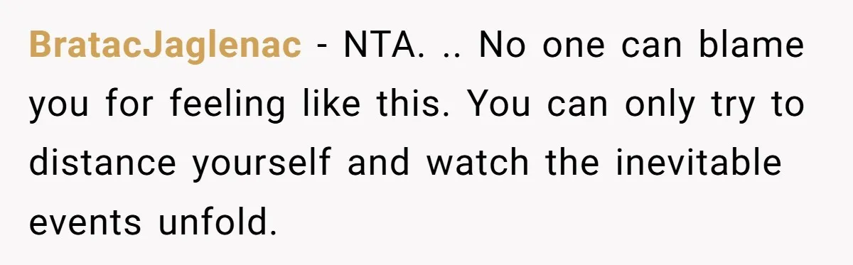 BratacJaglenac - NTA. .. No one can blame you for feeling like this. You can only try to distance yourself and watch the inevitable events unfold.