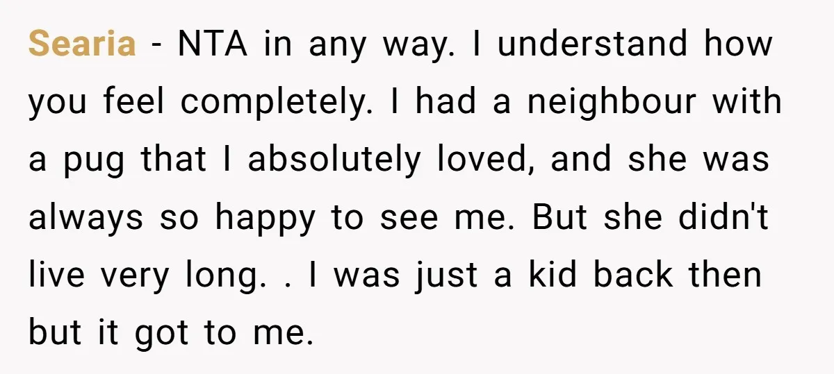Searia − NTA in any way. I understand how you feel completely. I had a neighbour with a pug that I absolutely loved, and she was always so happy to...