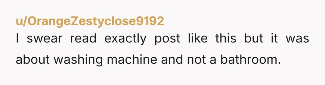 u/OrangeZestyclose9192
I swear read exactly post like this but it was about washing machine and not a bathroom.
