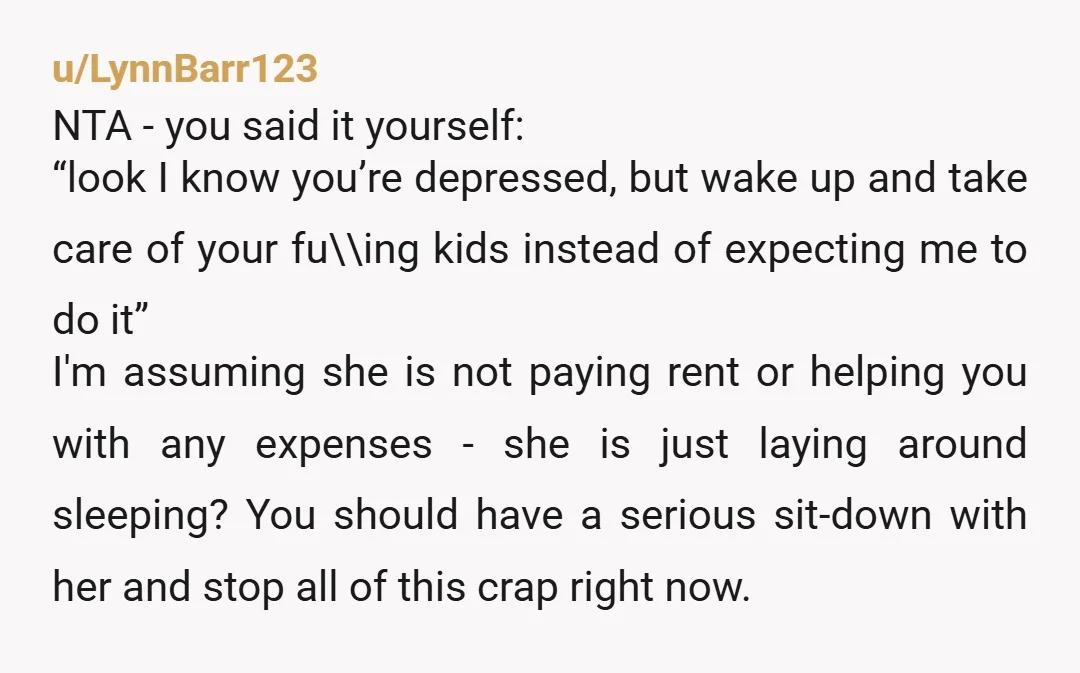 u/Awkward_Chest9310 NTA I've been in your position and I've been a depressed mother before. You don't owe her an apology. I think you need to have a conversation with your...