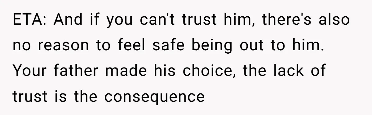 ETA: And if you can't trust him, there's also no reason to feel safe being out to him. Your father made his choice, the lack of trust is the consequence