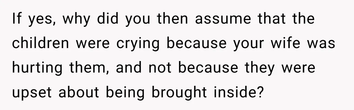 If yes, why did you then assume that the children were crying because your wife was hurting them, and not because they were upset about being brought inside?