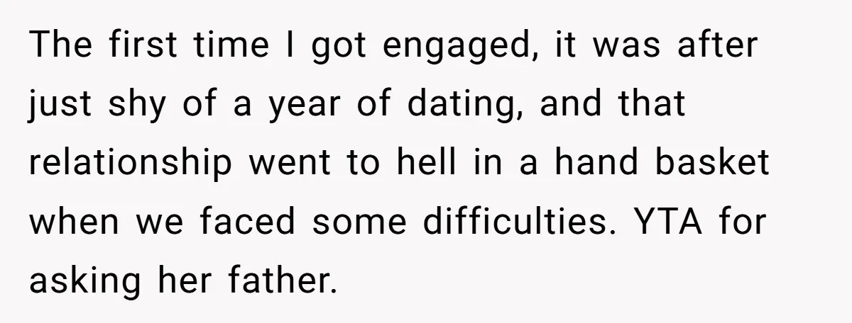 The first time I got engaged, it was after just shy of a year of dating, and that relationship went to hell in a hand basket when we faced some...