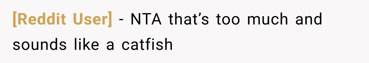 [Reddit User] − NTA that’s too much and sounds like a catfish