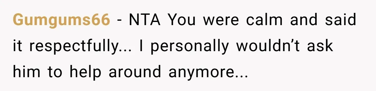 Gumgums66 − NTA You were calm and said it respectfully... I personally wouldn’t ask him to help around anymore...