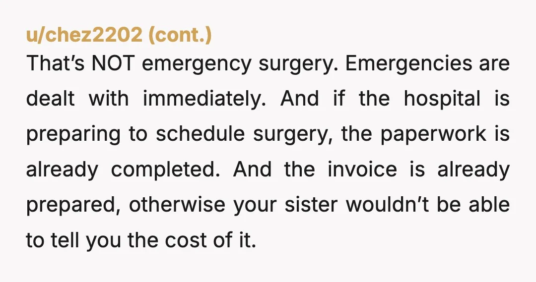 u/Commercial-Cry1724
Stick to your guns, OP! Notice that none of the other family members are helping pay her freight.