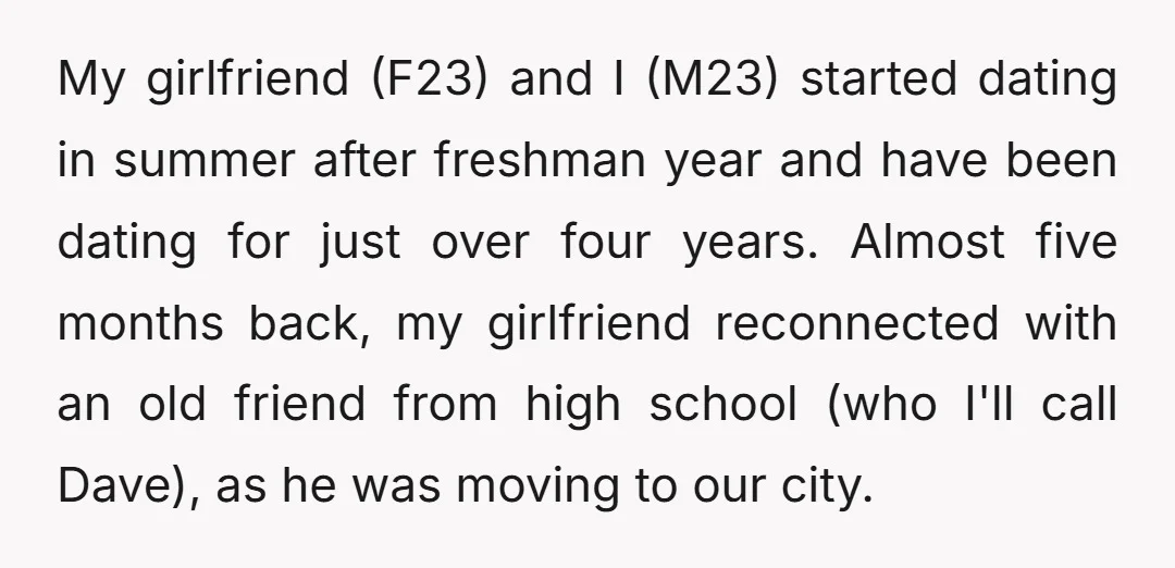 My girlfriend (F23) and I (M23) started dating in summer after freshman year and have been dating for just over four years. Almost five months back, my girlfriend reconnected with...