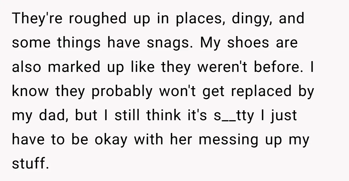 They're roughed up in places, dingy, and some things have snags. My shoes are also marked up like they weren't before. I know they probably won't get replaced by my...
