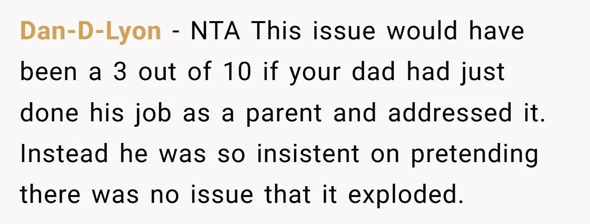 Dan-D-Lyon − NTA This issue would have been a 3 out of 10 if your dad had just done his job as a parent and addressed it. Instead he was...