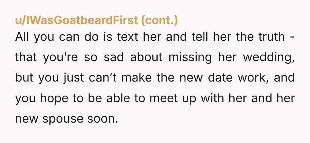 u/pebblesgobambam She’s not a bridezilla for having her wedding during the week. If she got mad at you for not being able to attend then that’s one thing. But she...