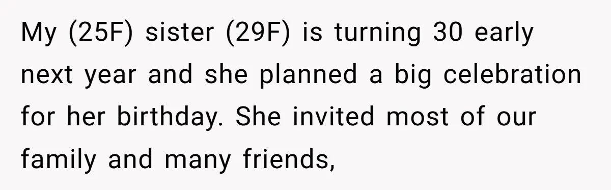 My (25F) sister (29F) is turning 30 early next year and she planned a big celebration for her birthday. She invited most of our family and many friends,