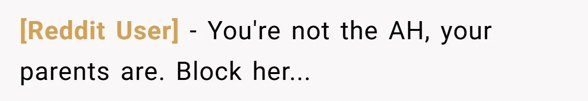 [Reddit User] − You're not the AH, your parents are. Block her...