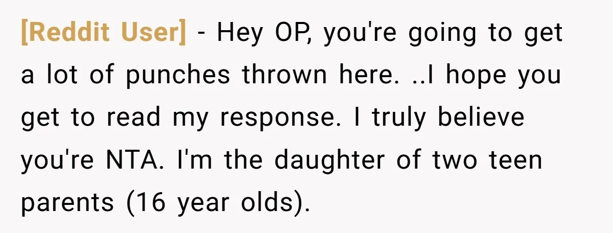[Reddit User] − Hey OP, you're going to get a lot of punches thrown here. ..I hope you get to read my response. I truly believe you're NTA. I'm the...