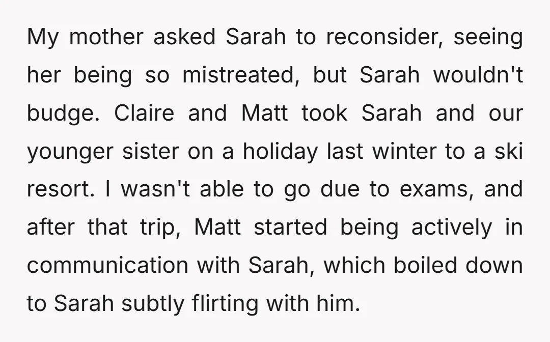 Her reason being she wanted to TEST his loyalty to Claire, and when Matt confessed feelings for Sarah, she told Claire everything with blame on Matt and asked her to...