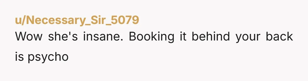 u/Necessary_Sir_5079
Wow she's insane. Booking it behind your back is psycho 