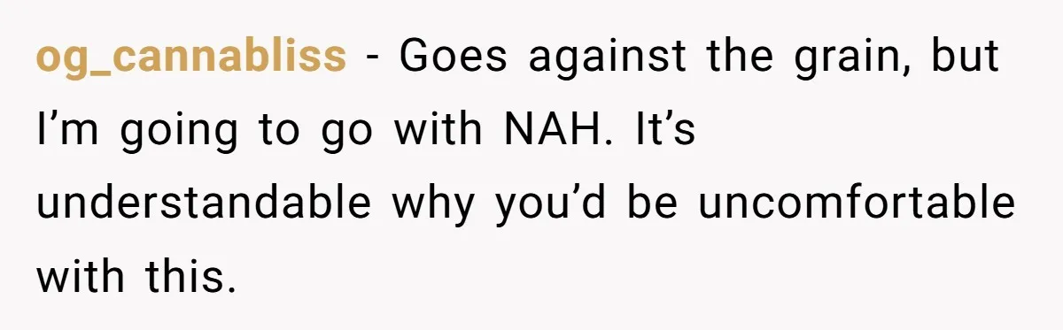og_cannabliss − Goes against the grain, but I’m going to go with NAH. It’s understandable why you’d be uncomfortable with this.
