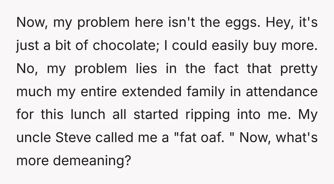 Now, my problem here isn't the eggs. Hey, it's just a bit of chocolate; I could easily buy more. No, my problem lies in the fact that pretty much my...