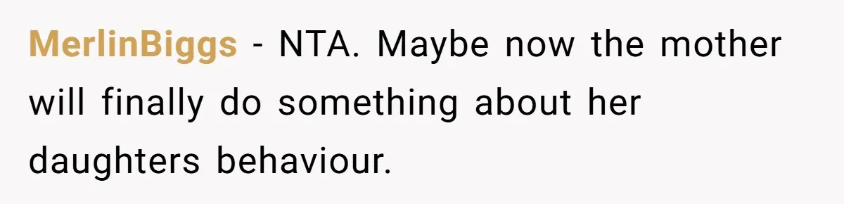 MerlinBiggs − NTA. Maybe now the mother will finally do something about her daughters behaviour.