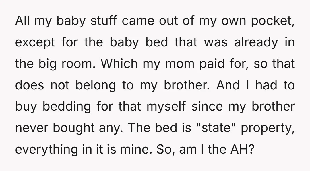 All my baby stuff came out of my own pocket, except for the baby bed that was already in the big room. Which my mom paid for, so that does...