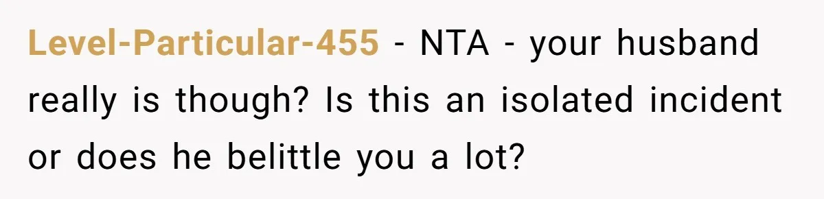 Level-Particular-455 − NTA - your husband really is though? Is this an isolated incident or does he belittle you a lot?