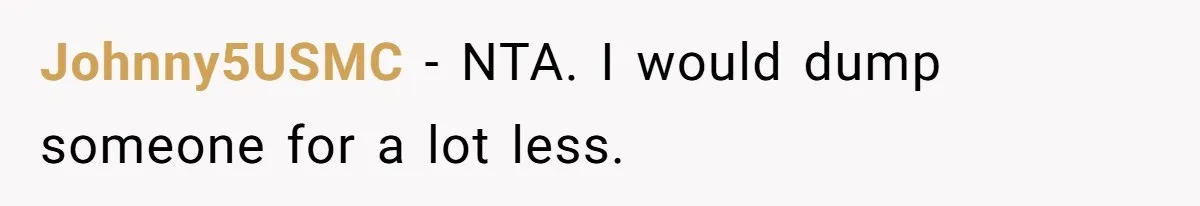 Johnny5USMC − NTA. I would dump someone for a lot less.