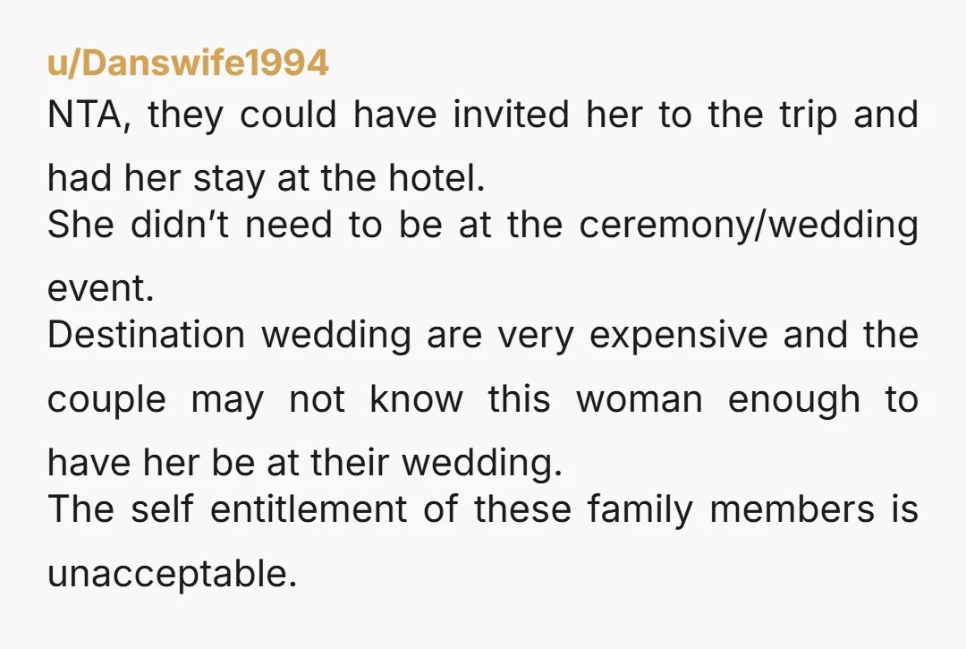 u/JGCii "OUR wedding, OUR guest list! ... and either SHE's not on it, or the three of you are not on it! Cousin's being given Hobson's Choice." Wedding, party AND...