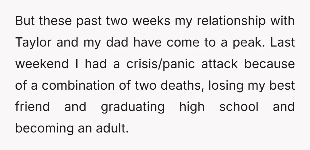 But these past two weeks my relationship with Taylor and my dad have come to a peak. Last weekend I had a crisis/panic attack because of a combination of two...