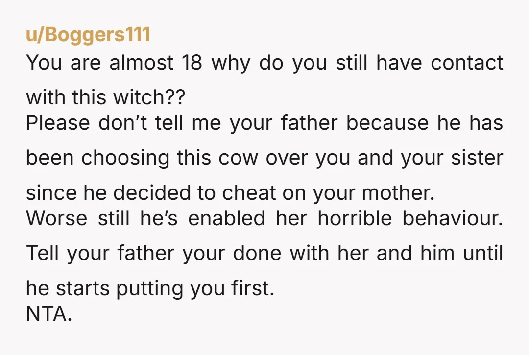 u/HBMart Just stay at your mom’s. Take a stand. Don’t go to his place if Taylor is present. You can always meet your dad somewhere to talk or go out...