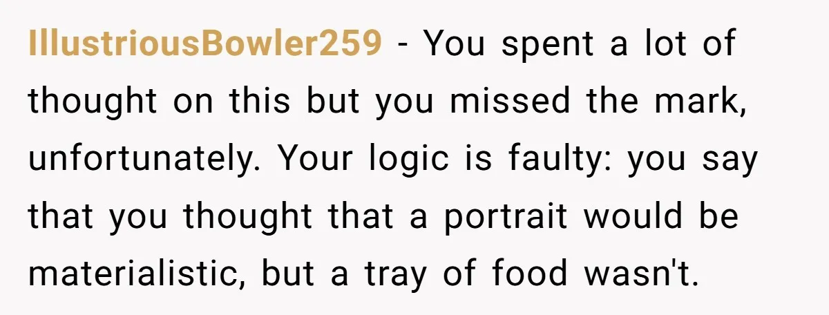 IllustriousBowler259 − You spent a lot of thought on this but you missed the mark, unfortunately. Your logic is faulty: you say that you thought that a portrait would be...