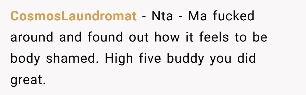 CosmosLaundromat − Nta - Ma fucked around and found out how it feels to be body shamed. High five buddy you did great.