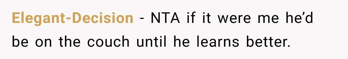 Elegant-Decision − NTA if it were me he’d be on the couch until he learns better.