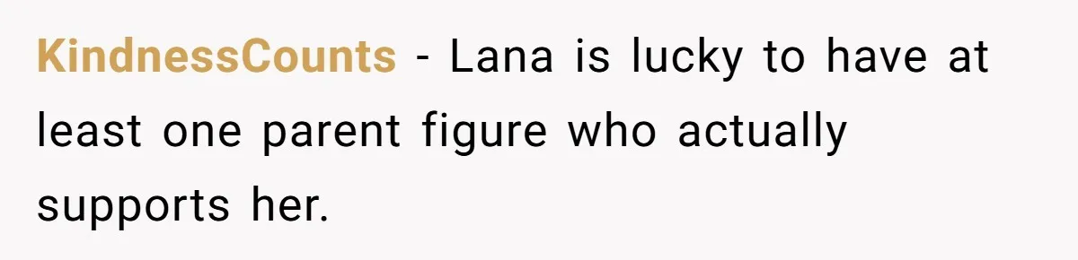 KindnessCounts - Lana is lucky to have at least one parent figure who actually supports her.