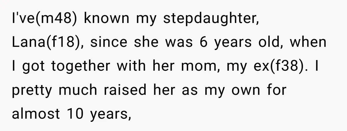 I've(m48) known my stepdaughter, Lana(f18), since she was 6 years old, when I got together with her mom, my ex(f38). I pretty much raised her as my own for almost...